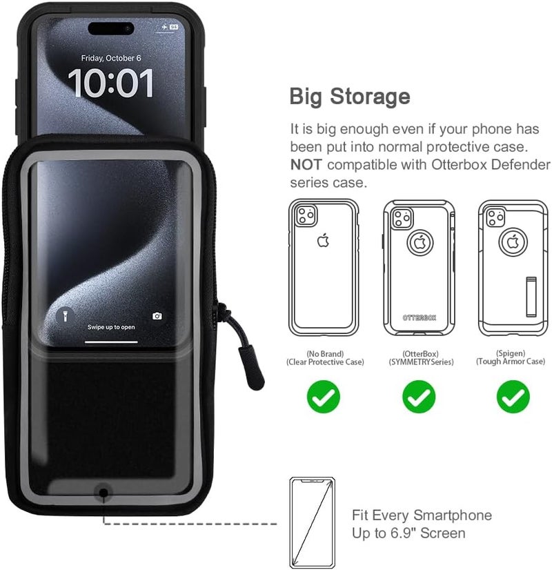 JEMACHE Running Armband for iPhone 17 16 15 14 13 Pro Max/Plus, Samsung Galaxy S25 S24 S23 Ultra/Plus, G Buckle Workouts Phone Arm Band Bag (Black) S - Image 5